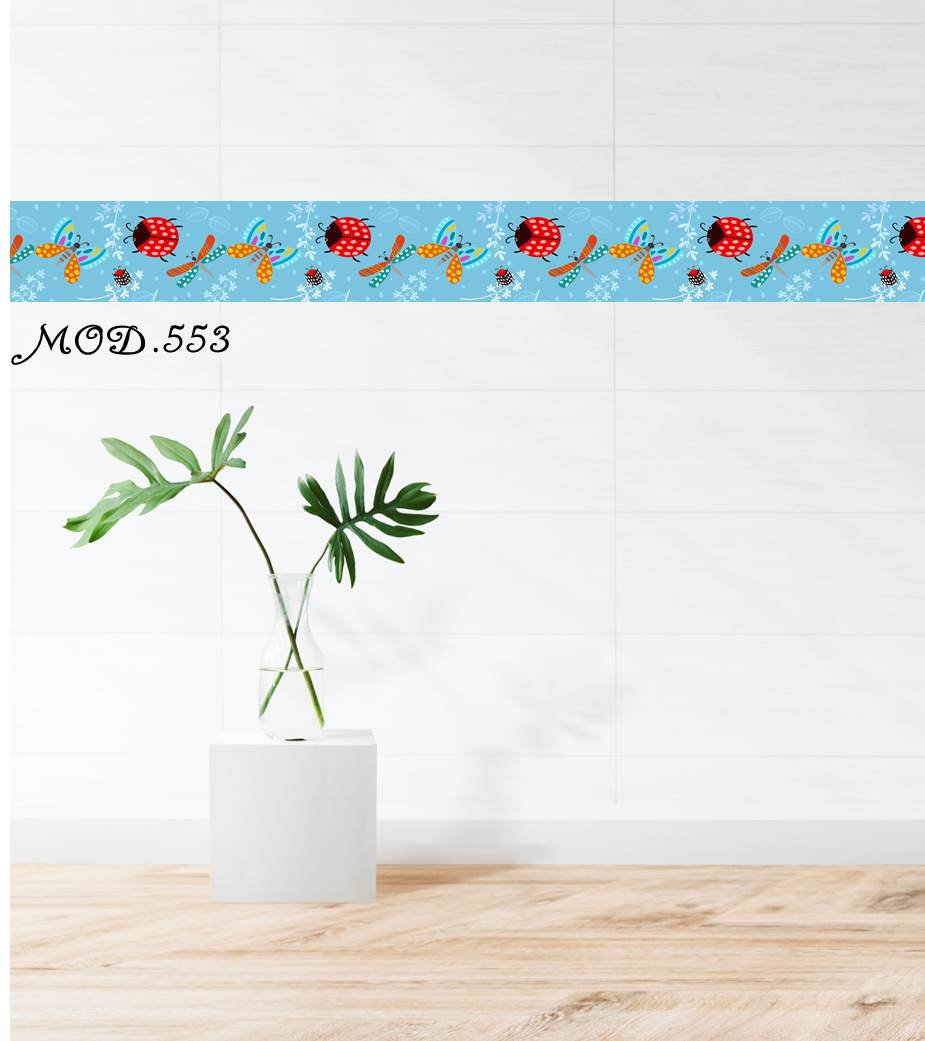 Cenefas adhesivas para pasillos 👍 ⭐ diseño de mariquitas y mariposa fondo  azul (Mod 553) - SuperCreativa 🥇Tienda 100% Confiable ✓Decoración ✓Fiestas  ✓Moda