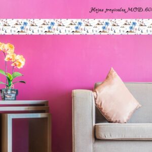 Cenefas para recamaras 🏠  💛 de palmeras rosas, azules y  barquitos  (Mod 605)