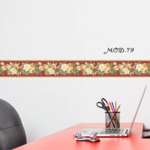 Cenefas ✌  👌  Floral crema fondo rojo vintage (Mod. 79)