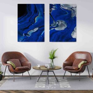 Abstracto Fluvial 2 pz Cuadros abstractos azules en canvas