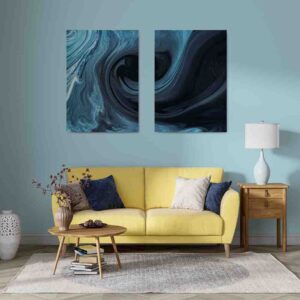 Fondo estampado acuarela azul abstracto 2 pz Pintura para sala