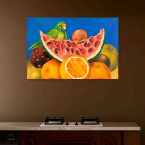 Cuadros modernos de frutas para comedor decoracion pared Naturaleza muerta con un loro y fruta Frida Kahlo