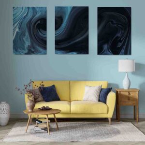 Fondo estampado acuarela azul abstracto 3 pz Cuadros decorativos para salas