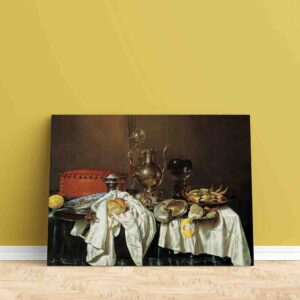 Pinturas para sala comedor decorativos Bodegón con pastel y jarra de plata de Willem Heda