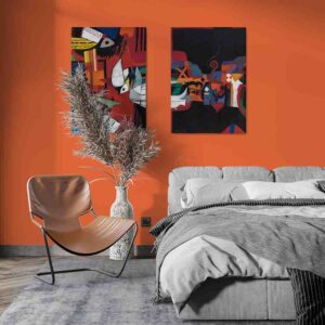 Cielo rojo con pájaros 2 pz Cuadros abstractos para recamara oferta