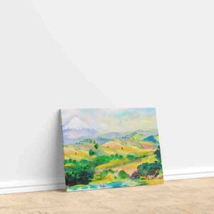 Pinturas para sala comedor Turistas en bote por el lago monte fuji