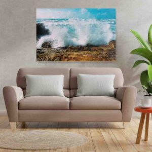 Pintura Del Mar en canvas Olas del mar golpeando grandes rocas