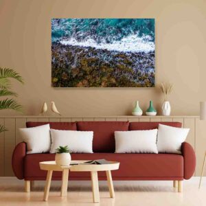 Pintura Del Mar en canvas Orilla rocosa con olas espumosas