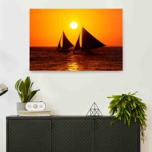 Cuadro De Mar pinturas Veleros al atardecer