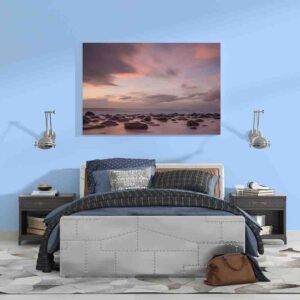 Pintura Del Mar en canvas Anochecer sobre la playa con rocas