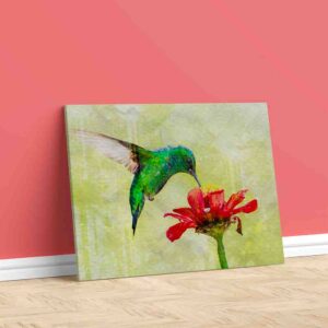 Pinturas De Colibries canvas Colibrí comiendo en flor roja