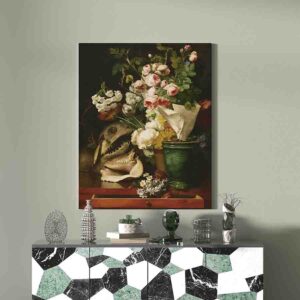 Cuadros De Flores Para Sala Canvas Still Life with Flowers, Shells, a Shark's Head, and Petrifications