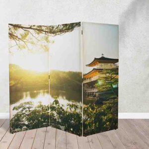 Biombo Japonés con Pagodas en Paisajes Naturales - Decoración Exótica y Funcional #1