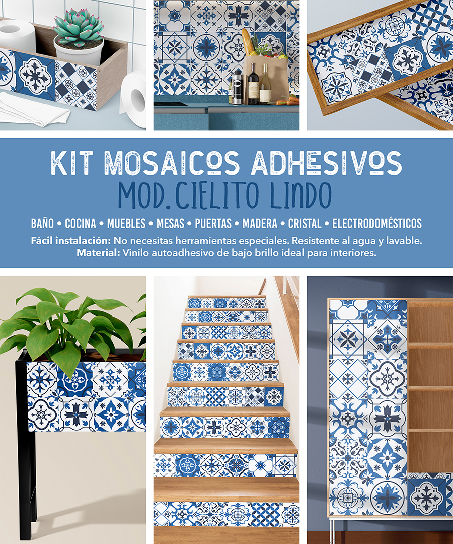 Vinilos Decorativos Azulejos Adhesivos Aqua Azul Mosaicos