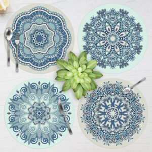 Mantel Para Mesa Redondo Mandalas MOD. Azul acero