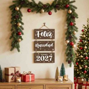 Letrero feliz navidad para colgar Mod.Cafe madera Feliz Navidad