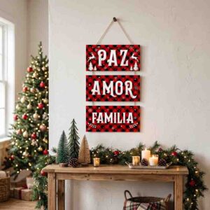 Letrero navideño de colgar Mod.Cuadritos Rojos Paz