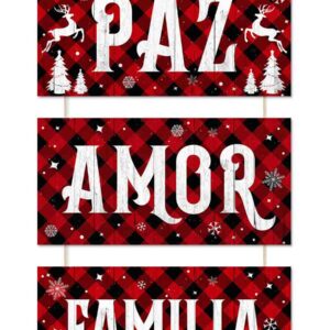 Letrero navideño de colgar Mod.Cuadritos Rojos Paz