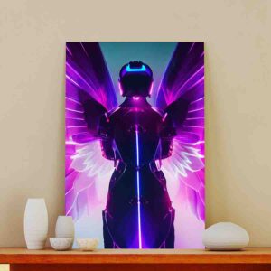 Cuadro para sala moderno Ángel morado cyberpunk