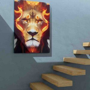 Inolvidable Pintura Arte de león en fuego