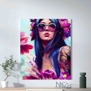Cuadro Chica con flores de primavera tatuajes coloridos