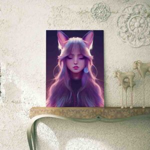 Pintura moderna Chica con orejas aesthetic morado
