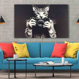 Cuadro moderno Gato hipster con cámara retro
