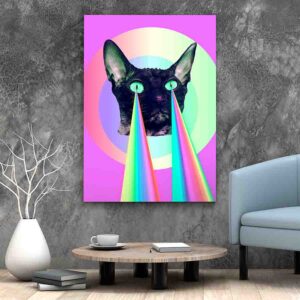 Cuadro para sala Gato psicodelico laser de arcoiris