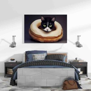 Emotiva Pintura minimalista Gato tierno en una dona