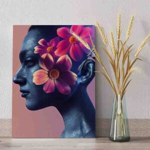 Encantador Cuadro para sala Mujer con flores neón