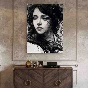 Cuadro decorativo Mujer en tinta china blanco y negro