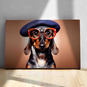 Cuadro decorativo Perro artista con boina hipster