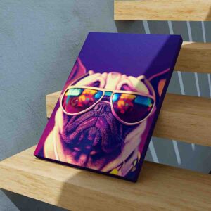 Hermoso cuadro modernos Pug neón con lentes hipster