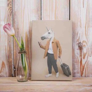Vistosa Pintura minimalista Unicornio Viajero Hispter