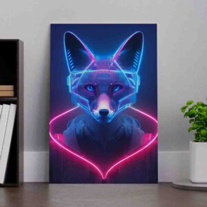 Cuadro abstracto Zorro cyberpunk neón futurista
