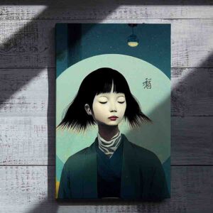 Cuadro chica japonesa en la noche ilustración