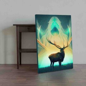 Cuadro abstracto Ilustración fantástica venado y el guardián del bosque