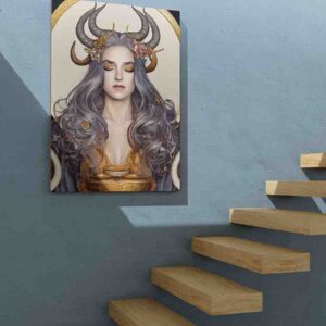 Pintura para sala Princesa tauro cuernos nórdica