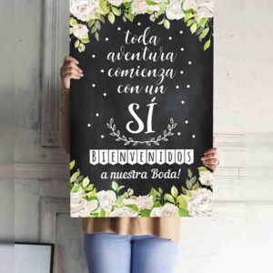 letrero de bienvenida para boda de ensueño Modelo Pizarra