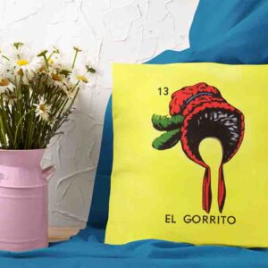 Cojines decorativos para sala con cartas de loteria El gorrito