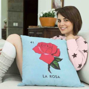 Cojines decorativos para sala con cartas de loteria La rosa