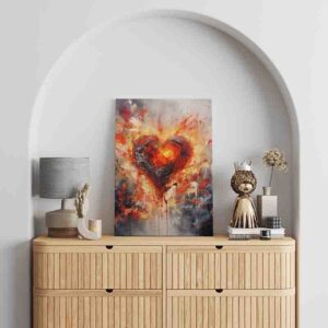 Pintura de corazon abstracto pasion en llamas