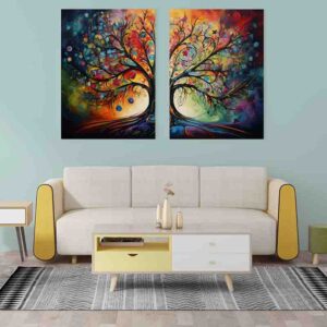 Cuadro arbol cuatro estaciones Abstracto set de 2 pz
