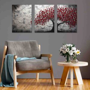 Pintura arbol Amanecer Escarlata arte  juego de 3 pz