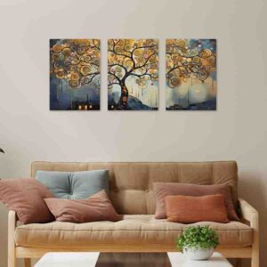 Cuadro arbol de la vida estilo Gustav Klimt  juego de 3 pz