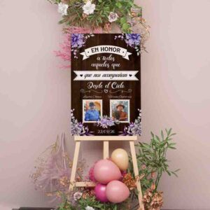 Letrero nuestra boda memorial personalizado Mod.Rosas moradas