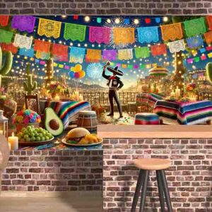 Fondo Decorativo Mexicano Backdrop para Eventos Azul y Oro