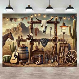 Decoración vaquera para hombre Backdrop photocall Muro del Viejo Oeste