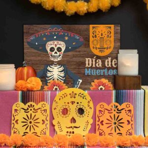 Letreros Colorido Día de Muertos Catrin y Ofrenda