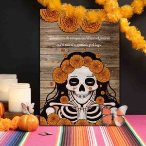 Letreros Vintage de Día de Muertos Decoración Catrina de Flores
